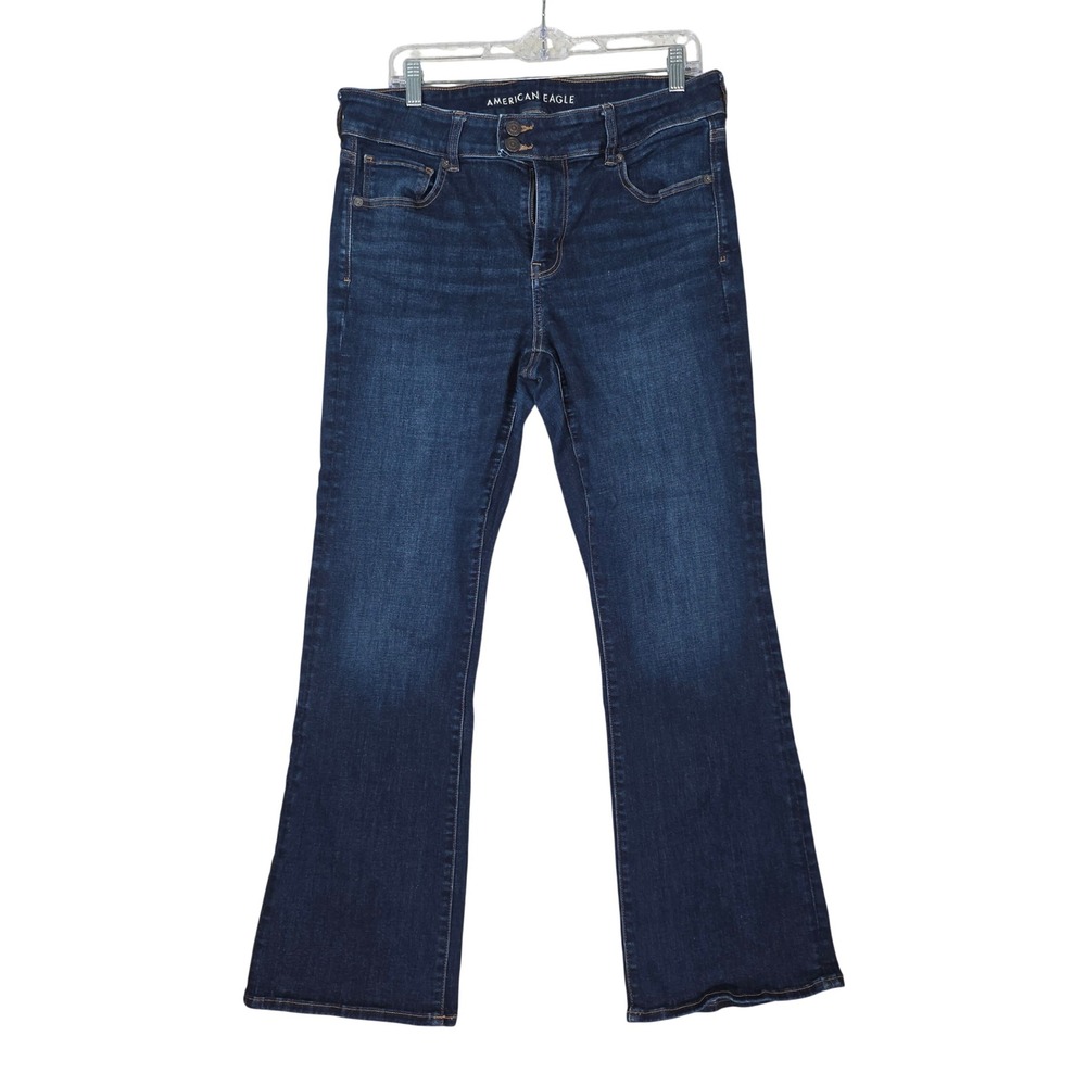 American Eagle Kick Boot Dark Wash Stretch Denim Jeans Sz 16 Boho Casual Whisker
